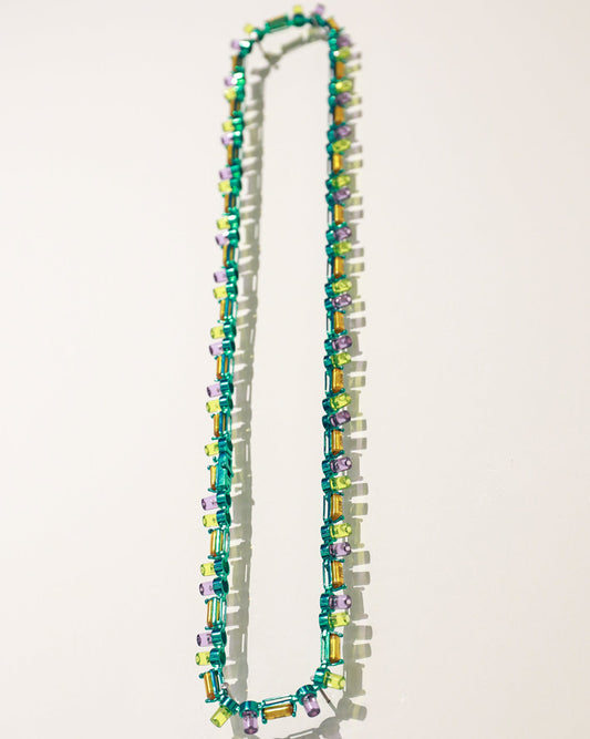 Futuristic Orchard Long Necklace with Purple LED in Silver
